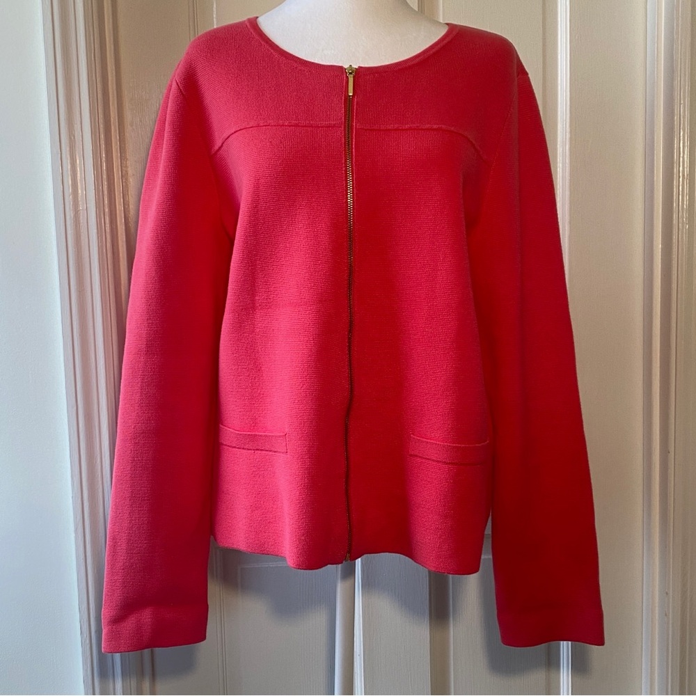 Talbots Knit Cardigan Sweater Women L Pink Cotton Full Zip Career Church Casual